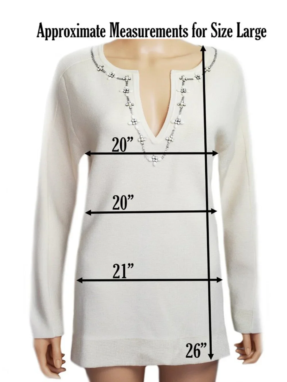 Tory Burch Women’s Pullover Merino Sweater Jeweled Split V-Neck Size L NEW